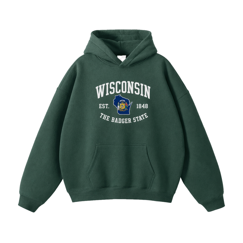 Collection 8 Wisconsin Oversize Fleeced Hoodie - Eden Green front
