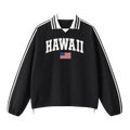 Collection 2 Hawaii Contrast Striped Lapel Collar Sweatshirt - Black front