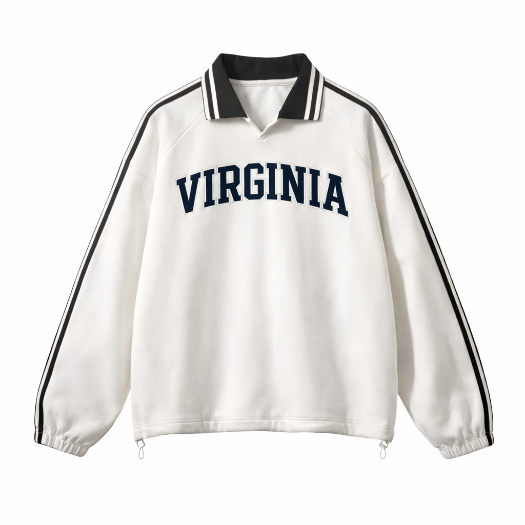 Collection 1 Virginia Contrast Striped Lapel Collar Sweatshirt - White front