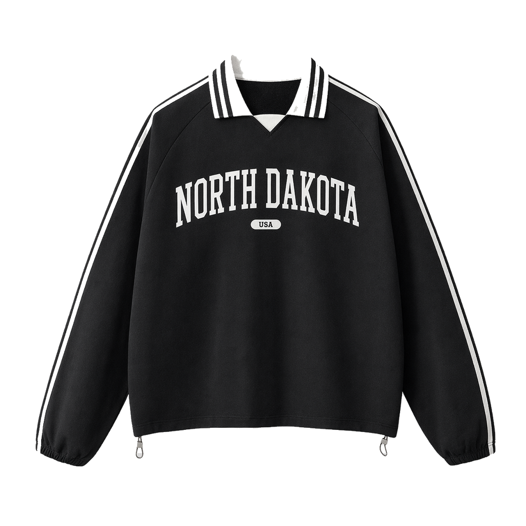 Collection 4 North Dakota Contrast Striped Lapel Collar Sweatshirt - Black front