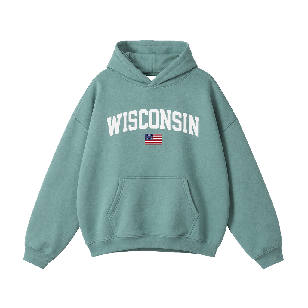 Collection 2 Wisconsin Oversize Fleeced Hoodie - Medium Green front