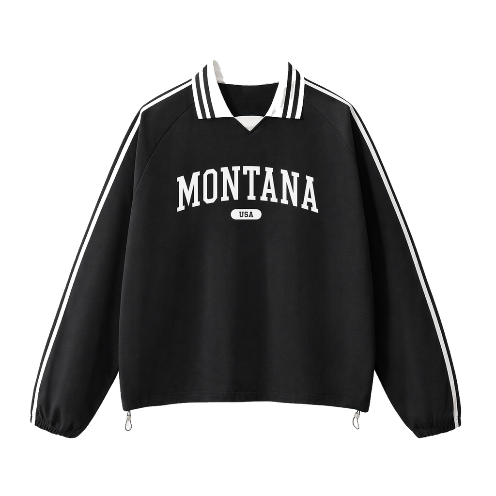 Collection 4 Montana Contrast Striped Lapel Collar Sweatshirt - Black front