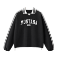 Collection 4 Montana Contrast Striped Lapel Collar Sweatshirt - Black front