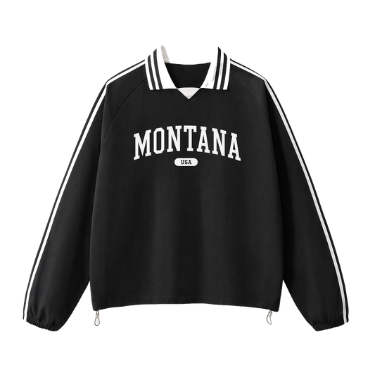 Collection 4 Montana Contrast Striped Lapel Collar Sweatshirt - Black front