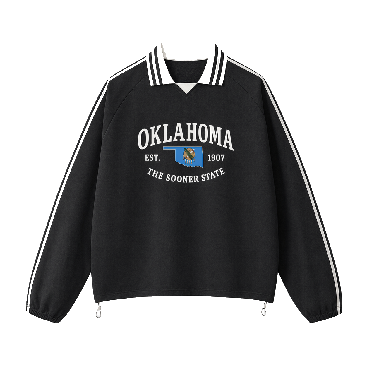 Collection 8 Oklahoma Contrast Striped Lapel Collar Sweatshirt - Black front