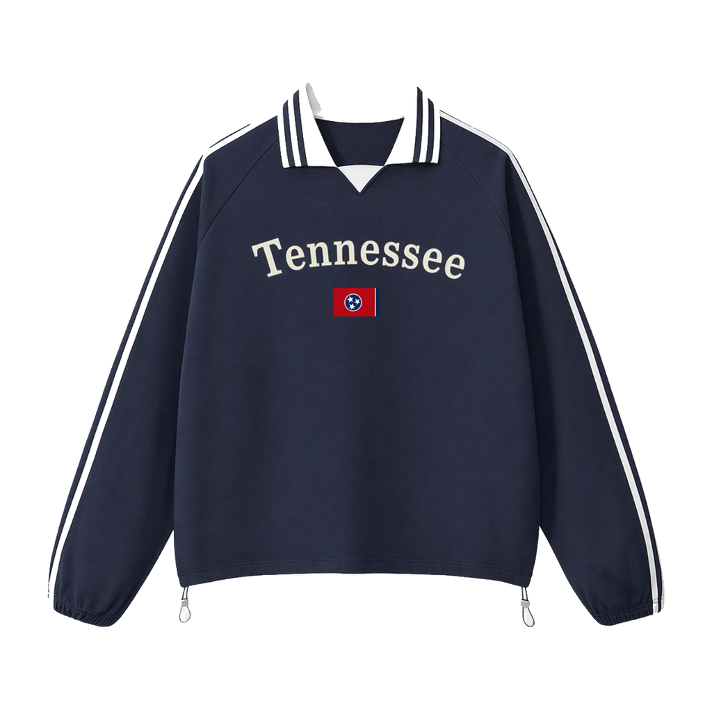 Collection 6 Tennessee Contrast Striped Lapel Collar Sweatshirt - Royal Blue front
