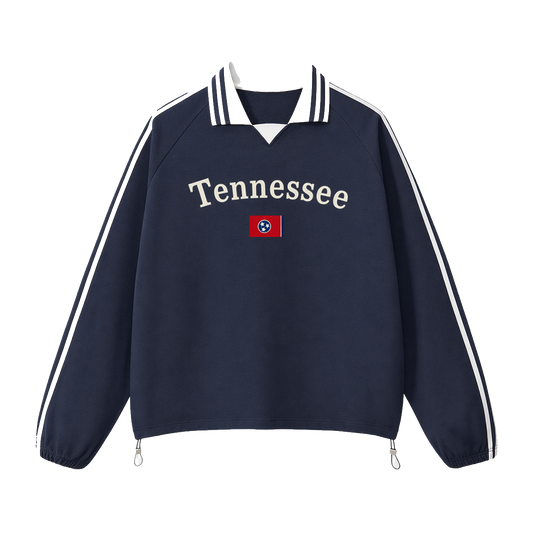 Collection 6 Tennessee Contrast Striped Lapel Collar Sweatshirt - Royal Blue front