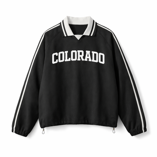 Collection 1 Colorado Contrast Striped Lapel Collar Sweatshirt - Black front