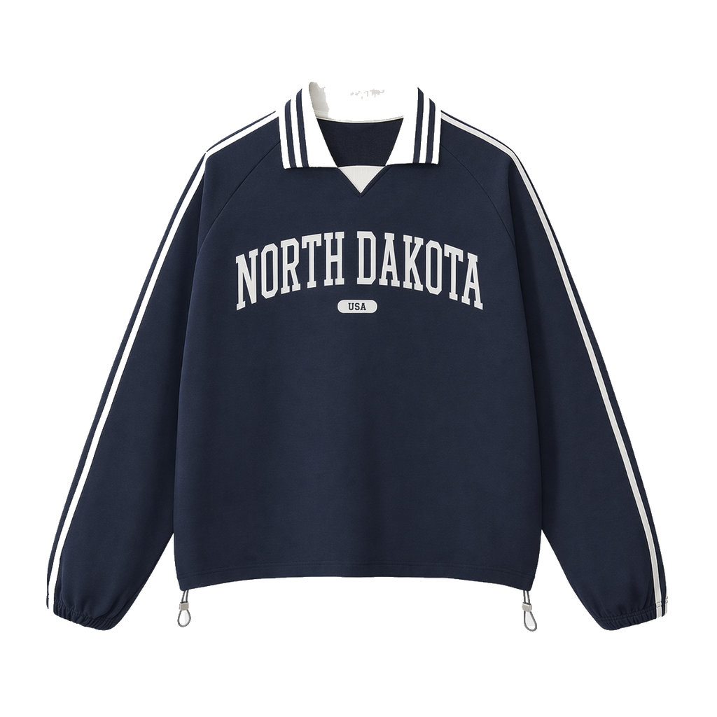 Collection 4 North Dakota Contrast Striped Lapel Collar Sweatshirt - Royal Blue front