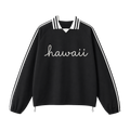 Collection 3 Hawaii Contrast Striped Lapel Collar Sweatshirt - Black front