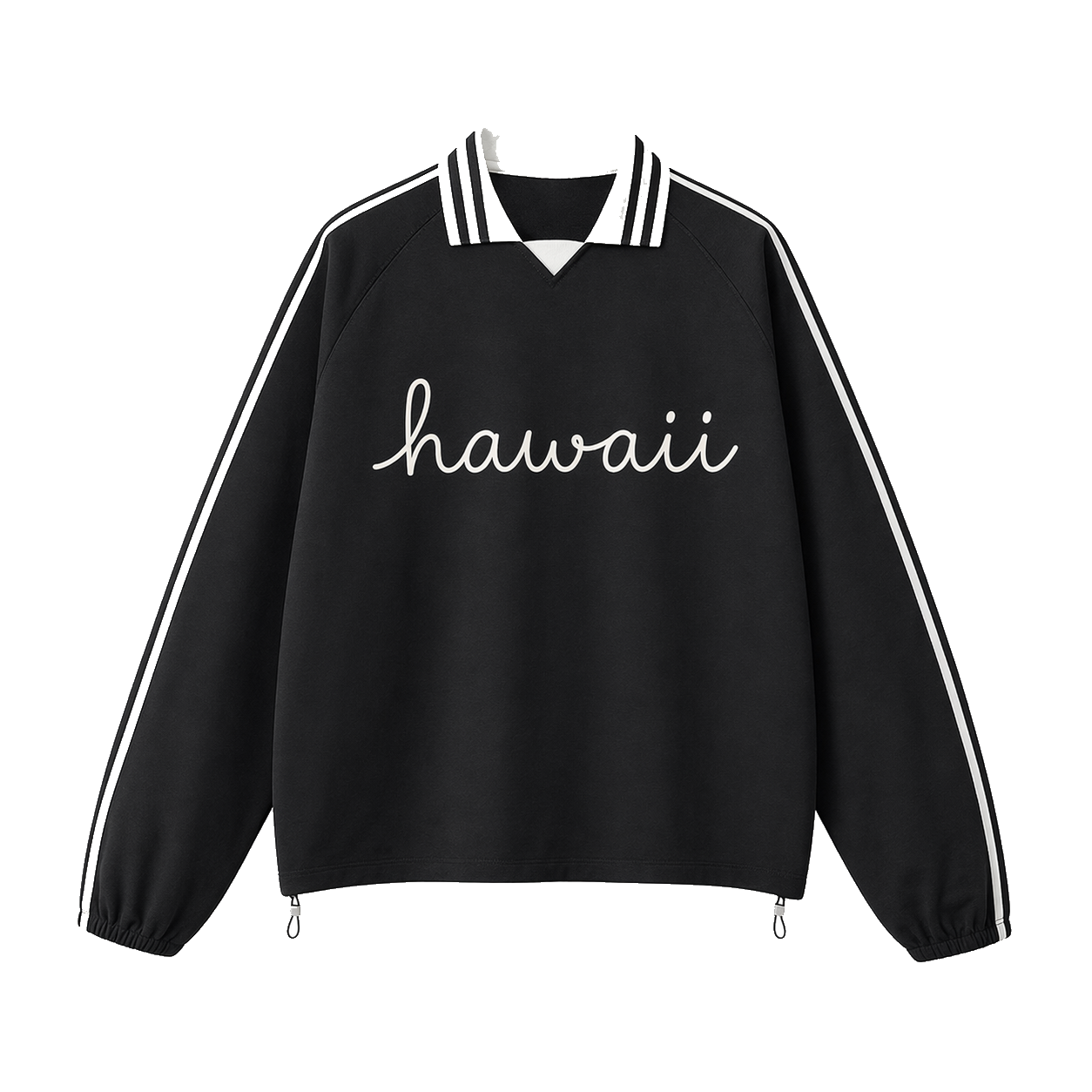 Collection 3 Hawaii Contrast Striped Lapel Collar Sweatshirt - Black front