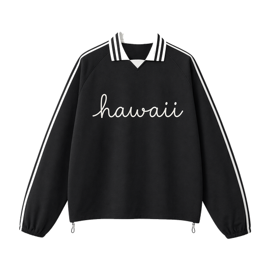 Collection 3 Hawaii Contrast Striped Lapel Collar Sweatshirt - Black front