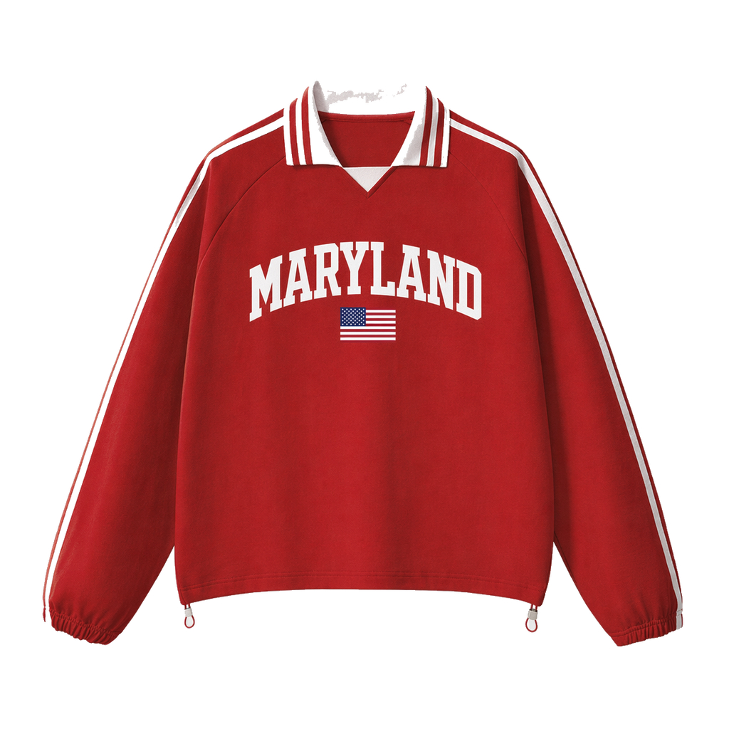 Collection 2 Maryland Contrast Striped Lapel Collar Sweatshirt - Red front