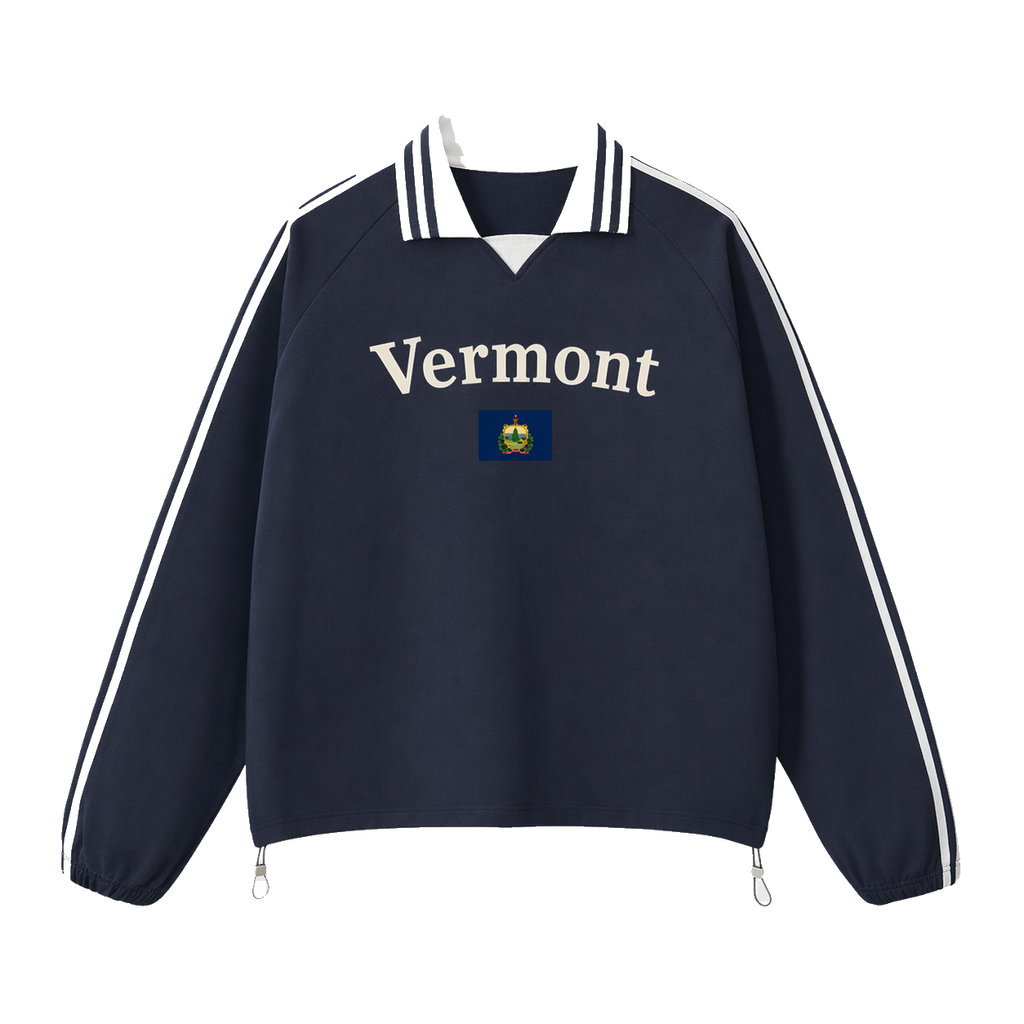 Collection 6 Vermont Contrast Striped Lapel Collar Sweatshirt - Royal Blue front