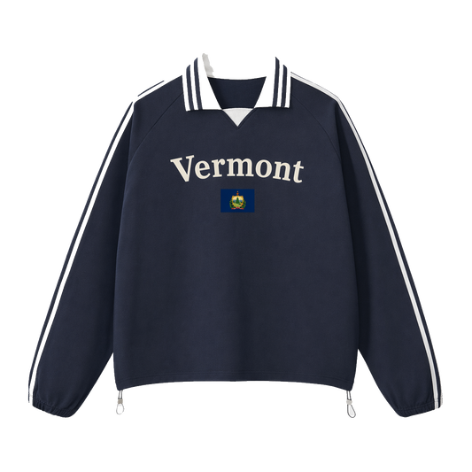 Collection 6 Vermont Contrast Striped Lapel Collar Sweatshirt - Royal Blue front
