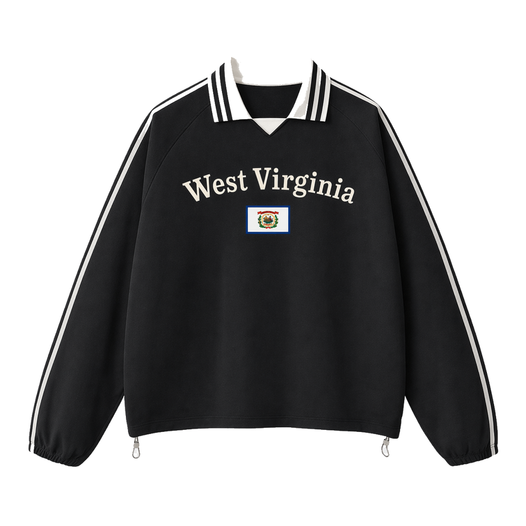 Collection 6 West Virginia Contrast Striped Lapel Collar Sweatshirt - Black front