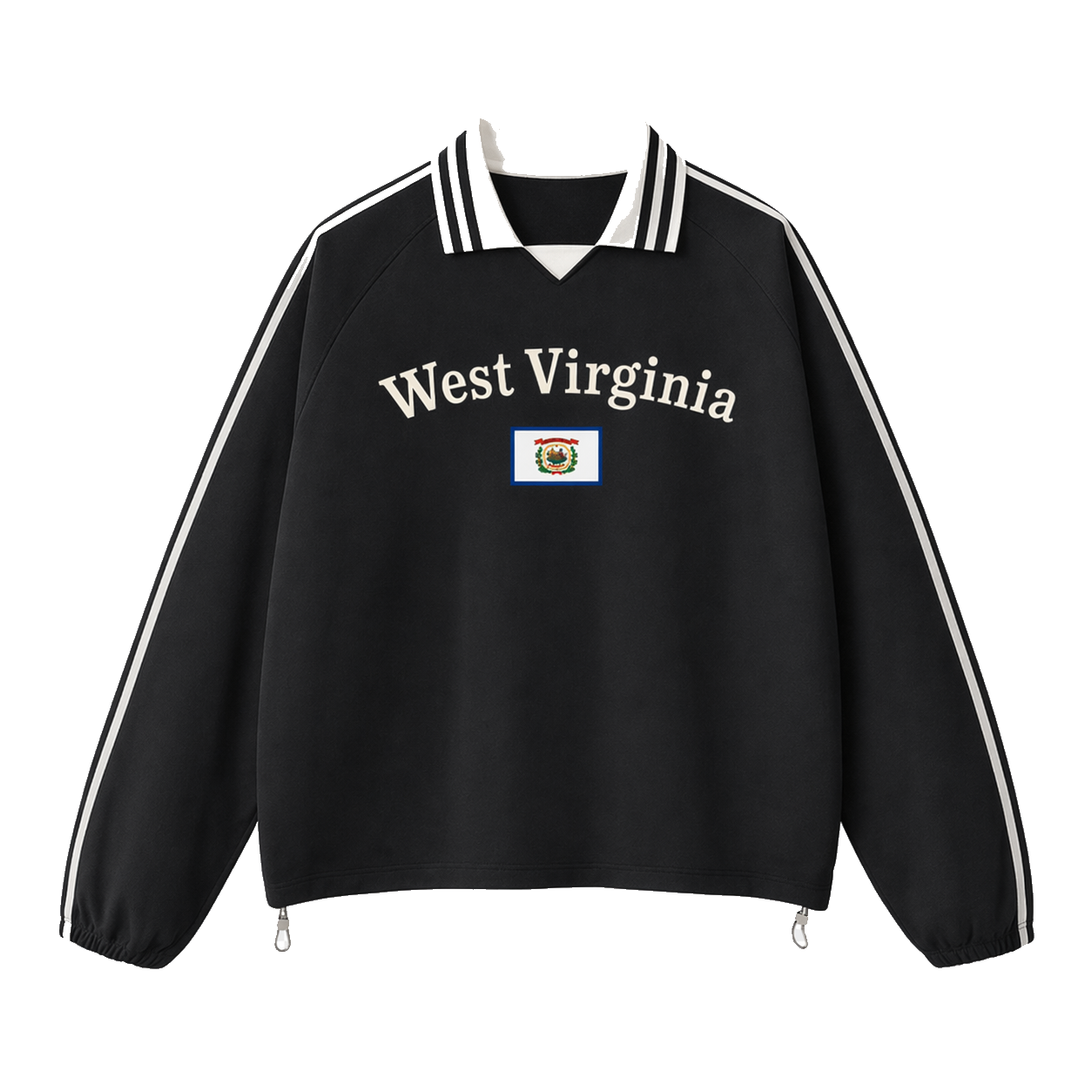 Collection 6 West Virginia Contrast Striped Lapel Collar Sweatshirt - Black front