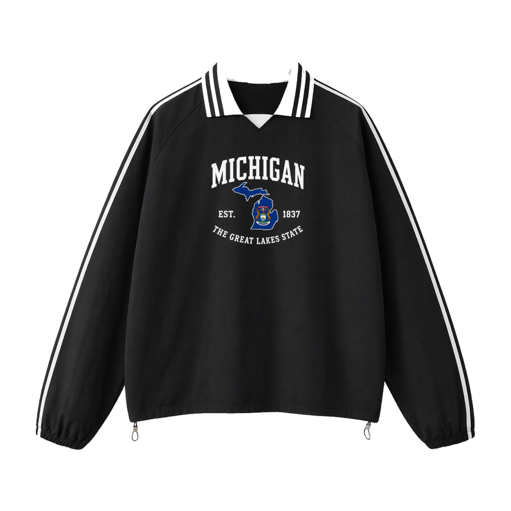 Collection 8 Michigan Contrast Striped Lapel Collar Sweatshirt - Black front