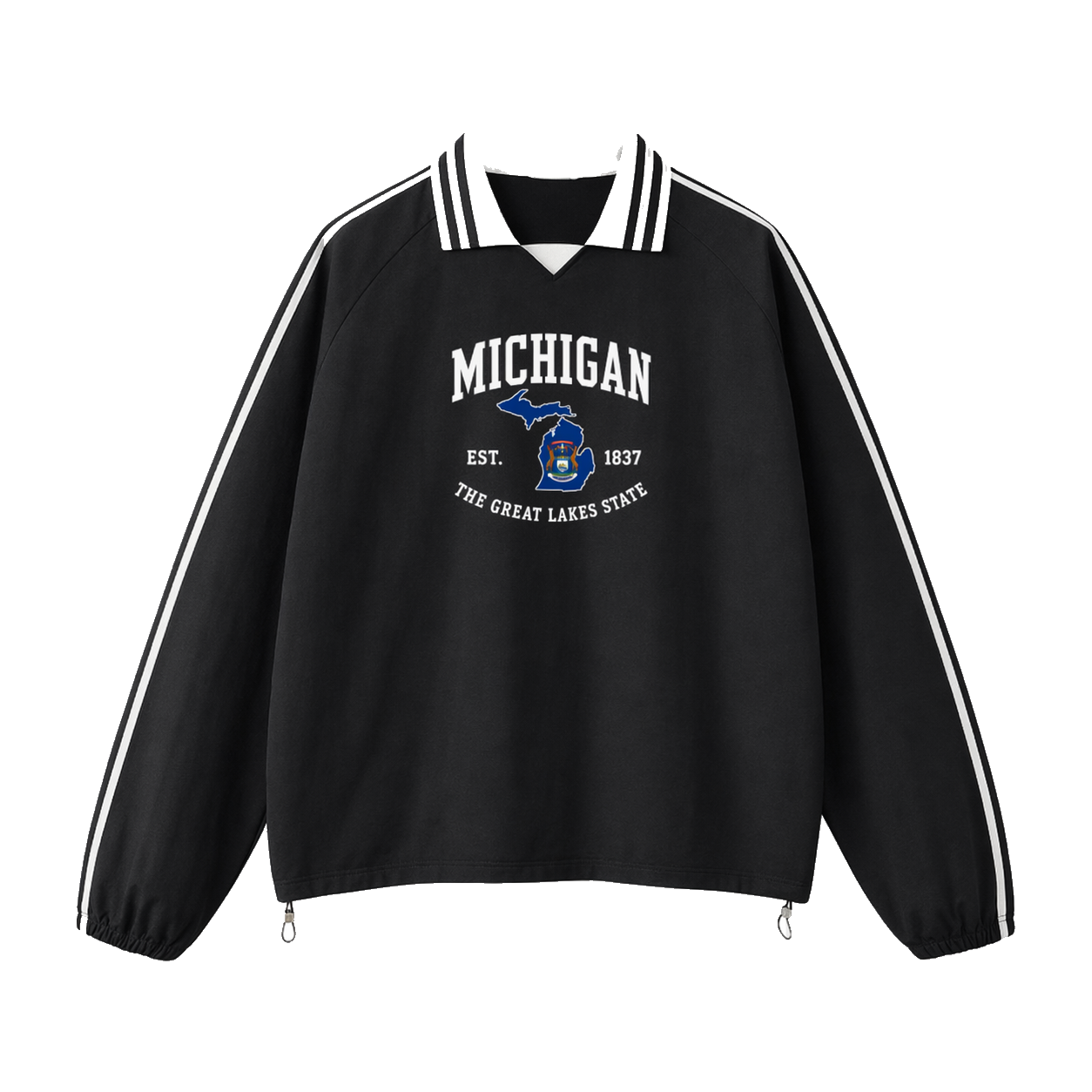 Collection 8 Michigan Contrast Striped Lapel Collar Sweatshirt - Black front