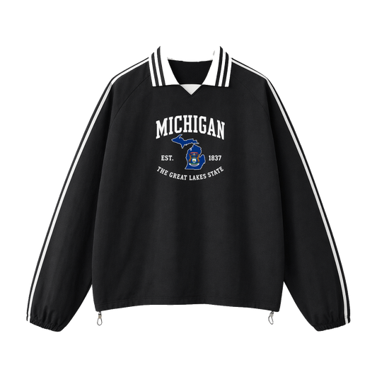 Collection 8 Michigan Contrast Striped Lapel Collar Sweatshirt - Black front