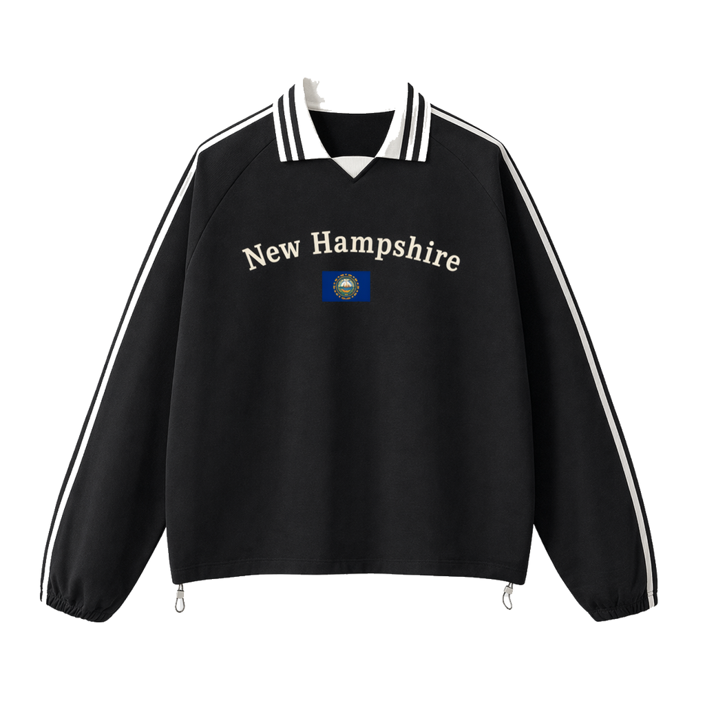 Collection 6 New Hampshire Contrast Striped Lapel Collar Sweatshirt - Black front