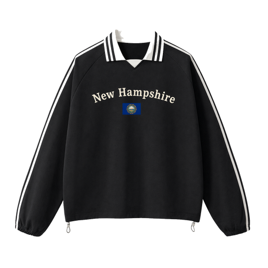 Collection 6 New Hampshire Contrast Striped Lapel Collar Sweatshirt - Black front