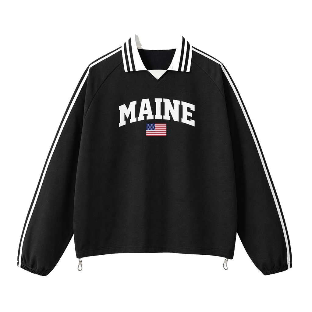 Collection 2 Maine Contrast Striped Lapel Collar Sweatshirt - Black front