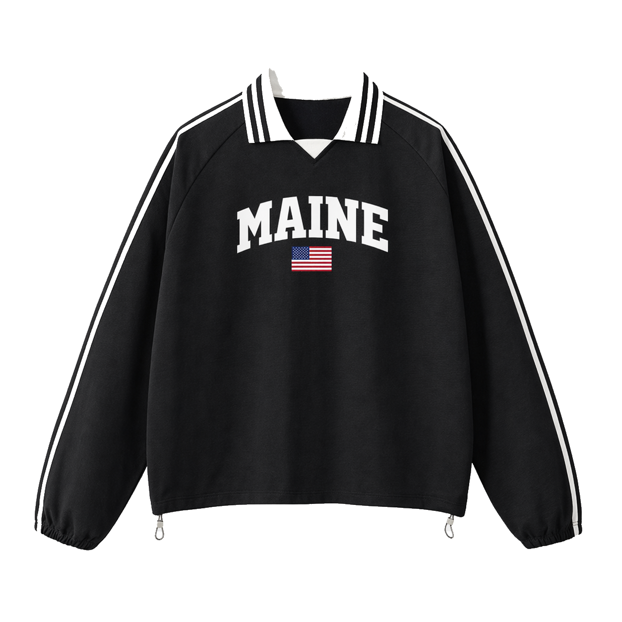 Collection 2 Maine Contrast Striped Lapel Collar Sweatshirt - Black front