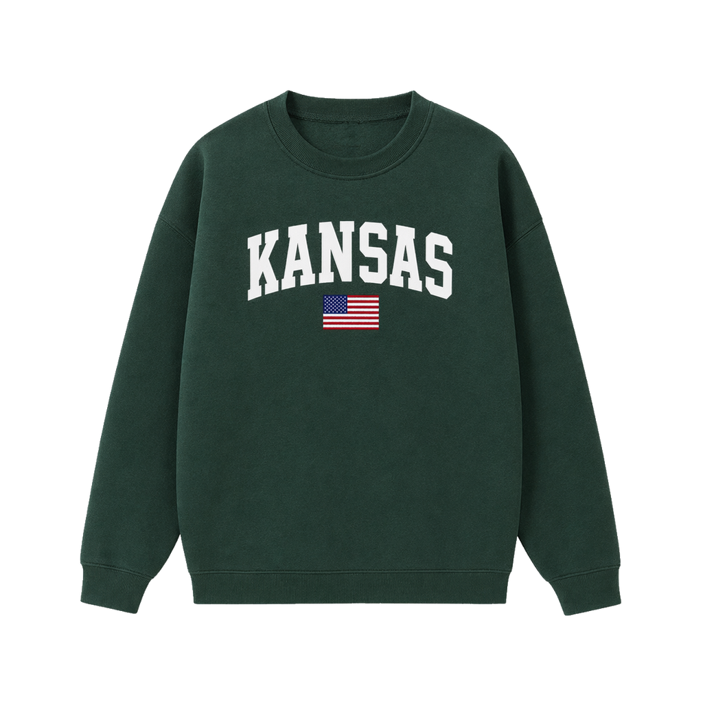 Collection 2 Kansas Essential Heavyweight Crewneck Sweatshirt - Dark Green front