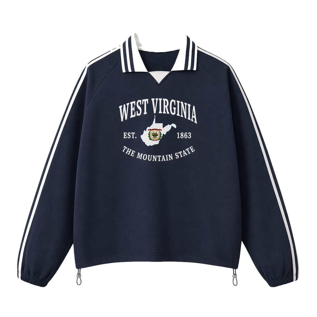 Collection 8 West Virginia Contrast Striped Lapel Collar Sweatshirt - Royal Blue front