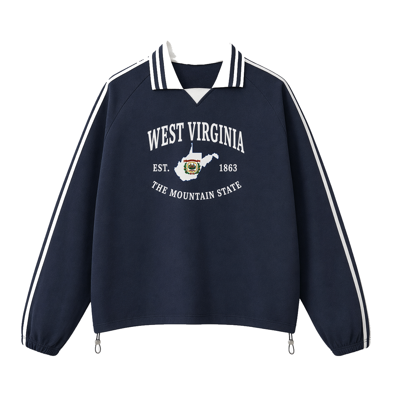 Collection 8 West Virginia Contrast Striped Lapel Collar Sweatshirt - Royal Blue front