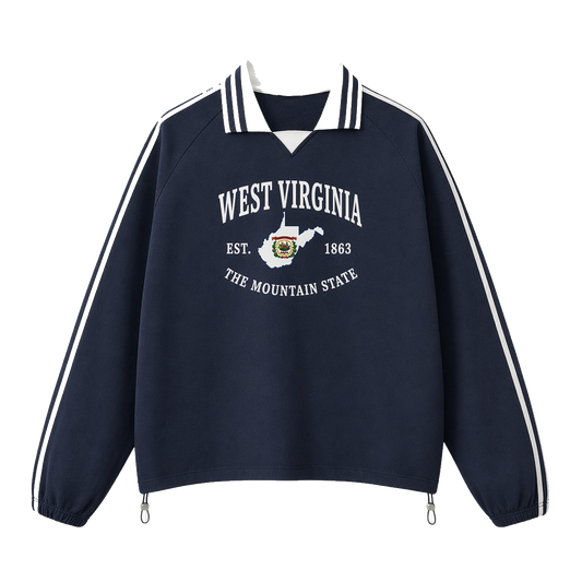 Collection 8 West Virginia Contrast Striped Lapel Collar Sweatshirt - Royal Blue front