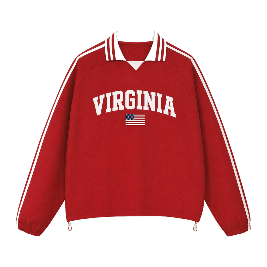 Collection 2 Virginia Contrast Striped Lapel Collar Sweatshirt - Red front