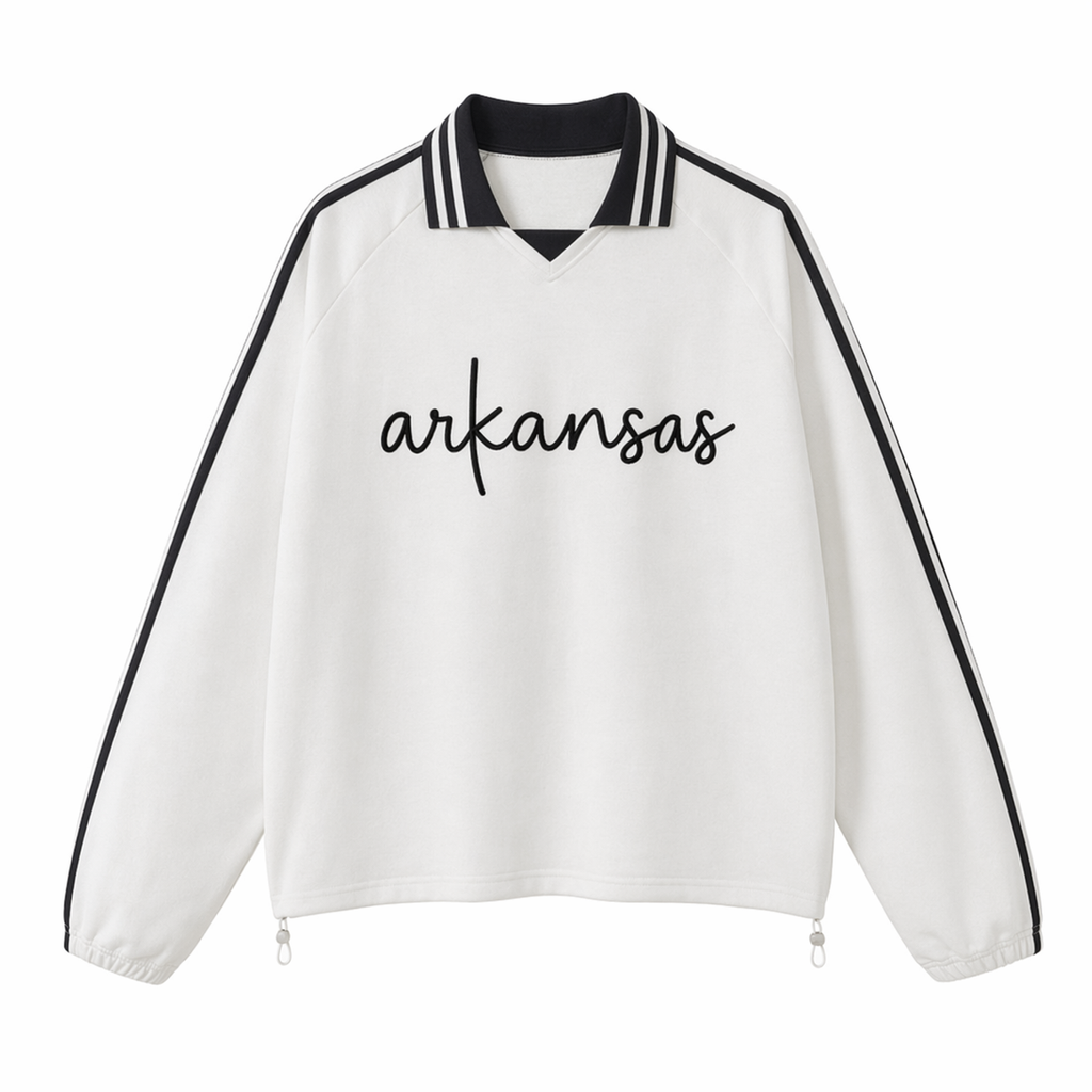 Collection 3 Arkansas Contrast Striped Lapel Collar Sweatshirt - White front