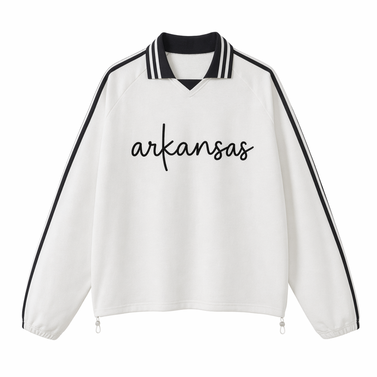 Collection 3 Arkansas Contrast Striped Lapel Collar Sweatshirt - White front