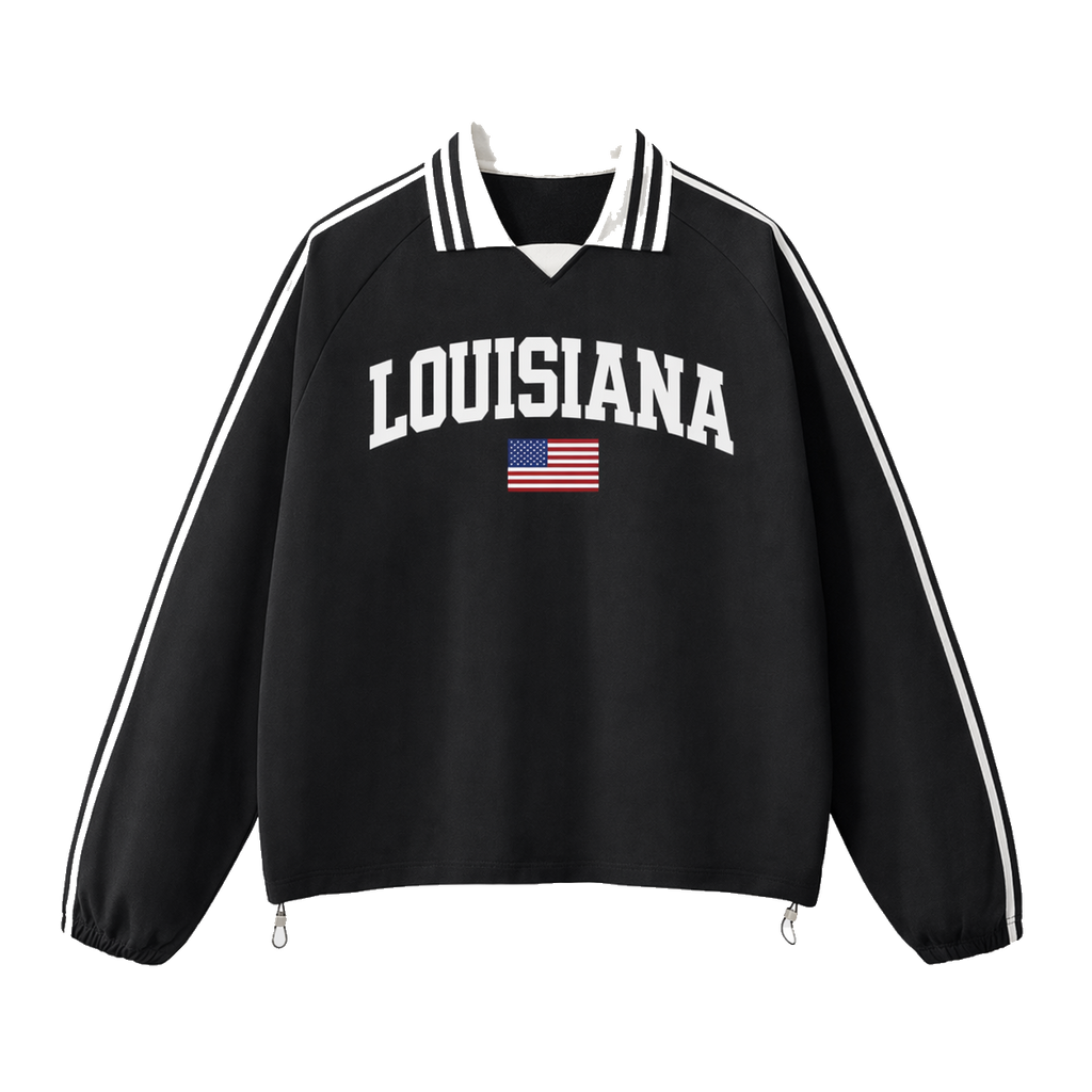 Collection 2 Louisiana Contrast Striped Lapel Collar Sweatshirt - Black front