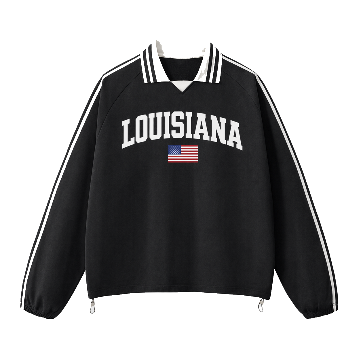 Collection 2 Louisiana Contrast Striped Lapel Collar Sweatshirt - Black front