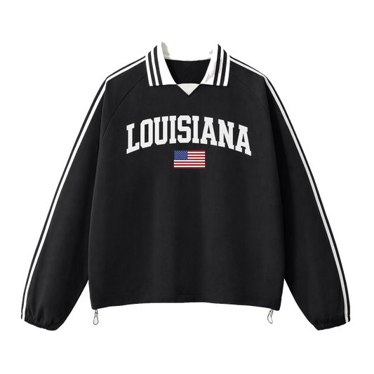 Collection 2 Louisiana Contrast Striped Lapel Collar Sweatshirt - Black front