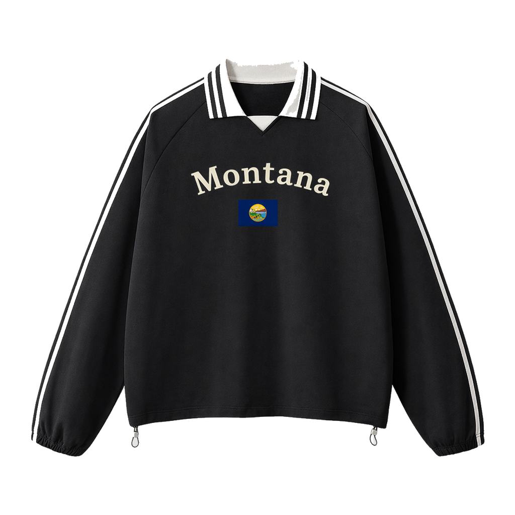 Collection 6 Montana Contrast Striped Lapel Collar Sweatshirt - Black front