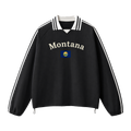 Collection 6 Montana Contrast Striped Lapel Collar Sweatshirt - Black front