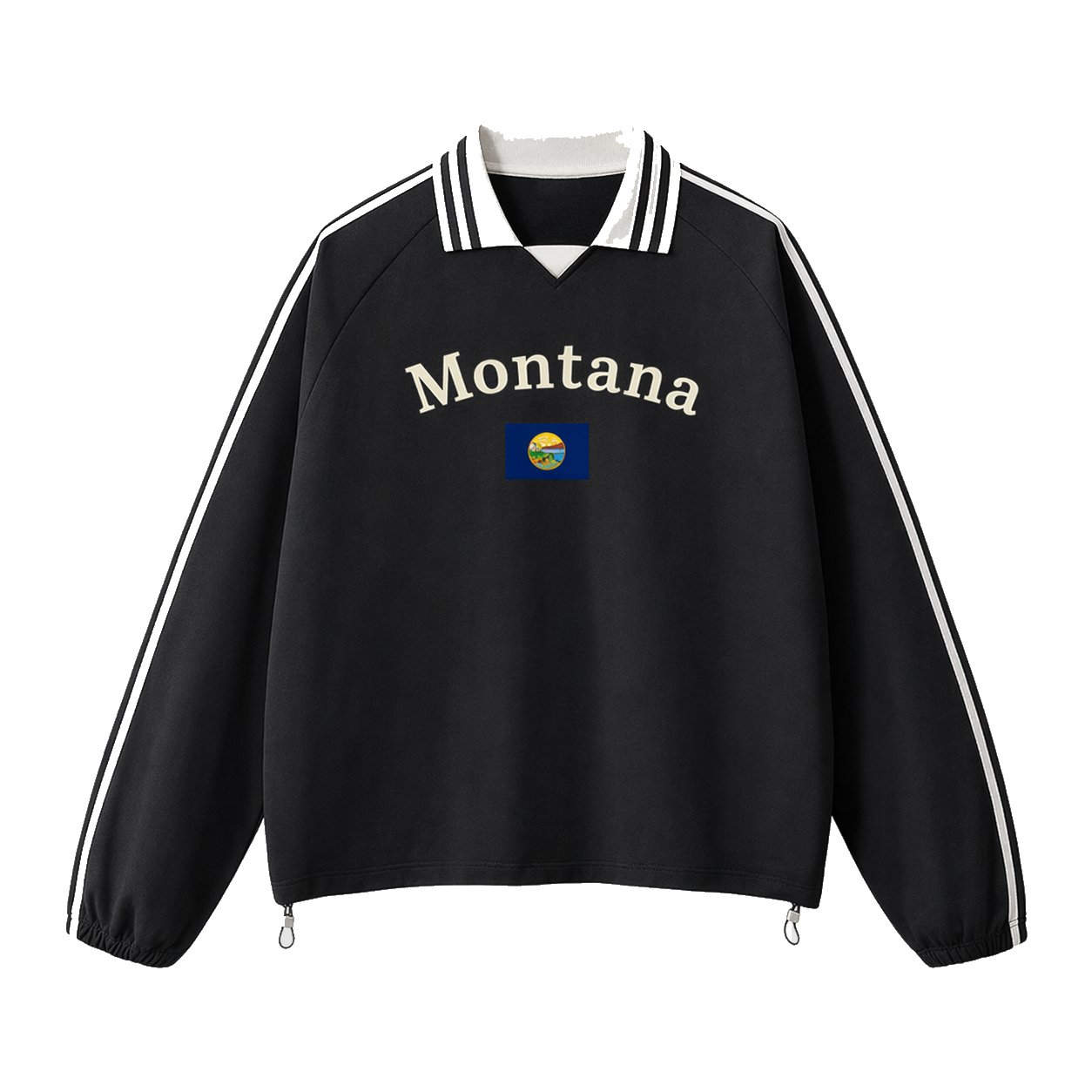 Collection 6 Montana Contrast Striped Lapel Collar Sweatshirt - Black front