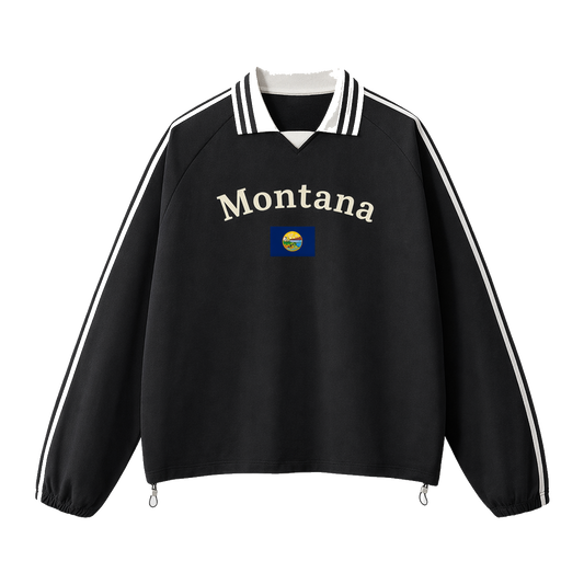 Collection 6 Montana Contrast Striped Lapel Collar Sweatshirt - Black front