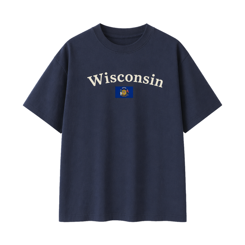 Collection 6 Wisconsin Essential Cotton T-Shirt - Navy Blue front
