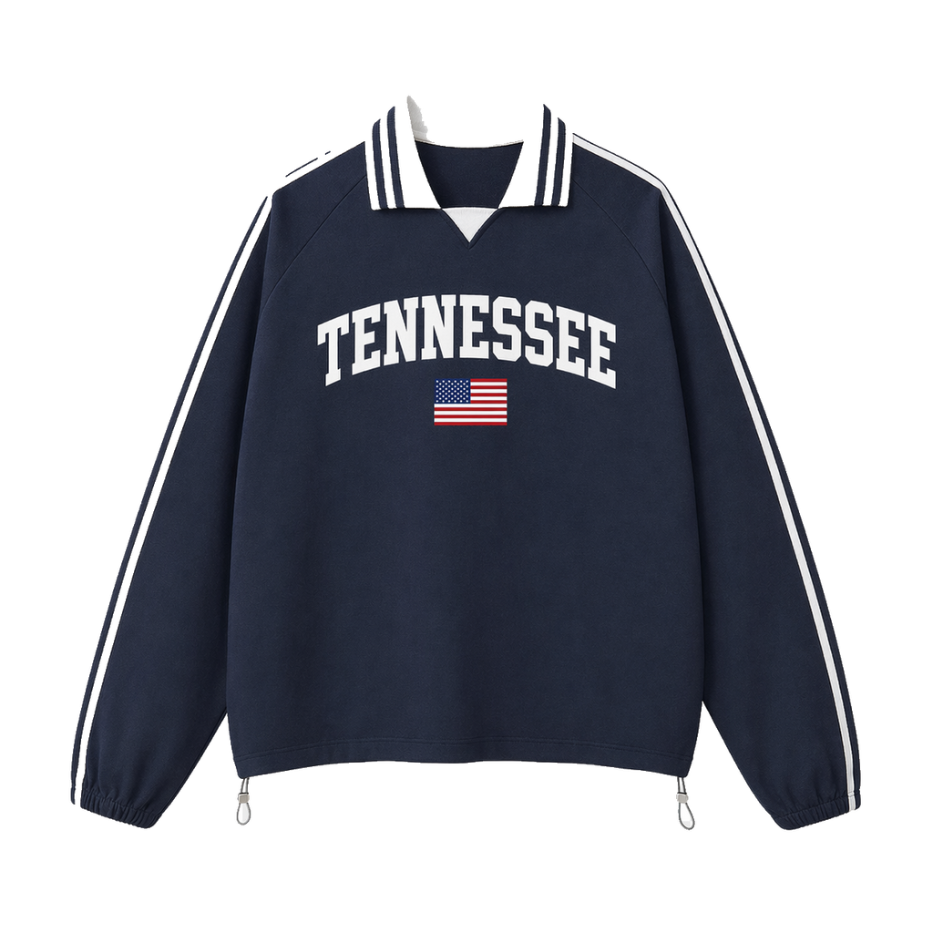 Collection 2 Tennessee Contrast Striped Lapel Collar Sweatshirt - Royal Blue front
