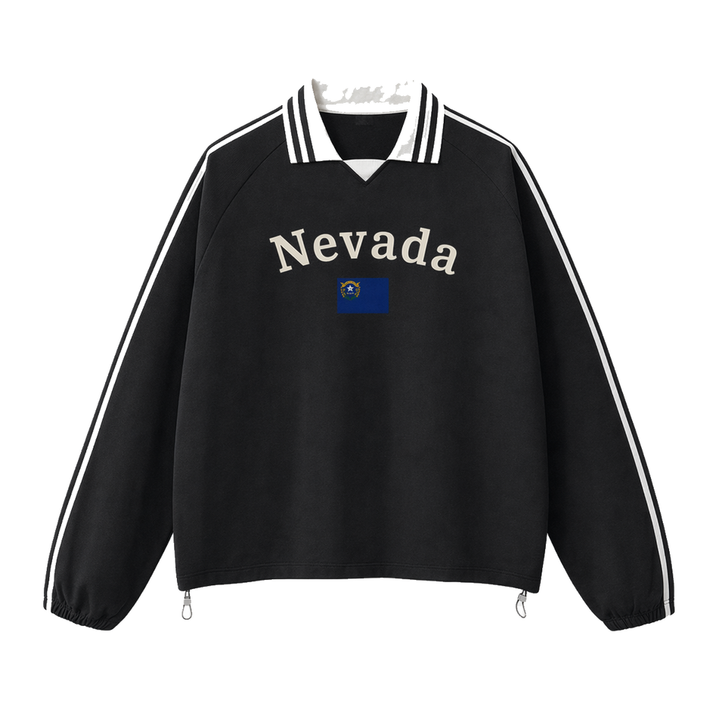 Collection 6 Nevada Contrast Striped Lapel Collar Sweatshirt - Black front