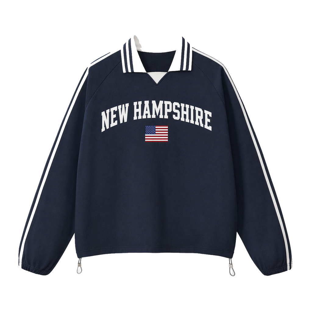 Collection 2 New Hampshire Contrast Striped Lapel Collar Sweatshirt - Royal Blue front