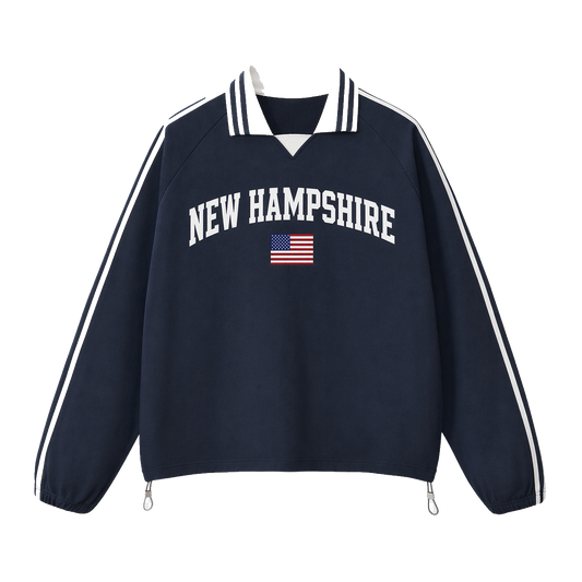 Collection 2 New Hampshire Contrast Striped Lapel Collar Sweatshirt - Royal Blue front