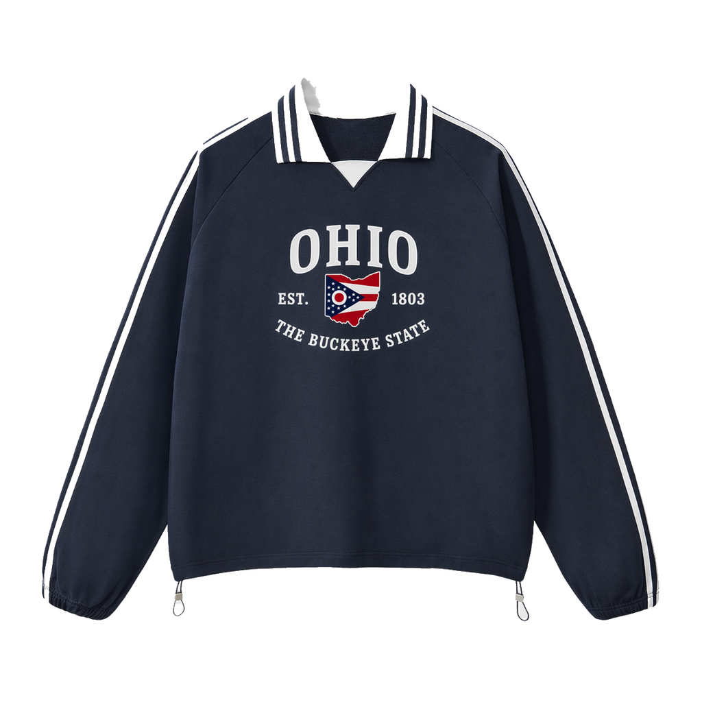 Collection 8 Ohio Contrast Striped Lapel Collar Sweatshirt - Royal Blue front