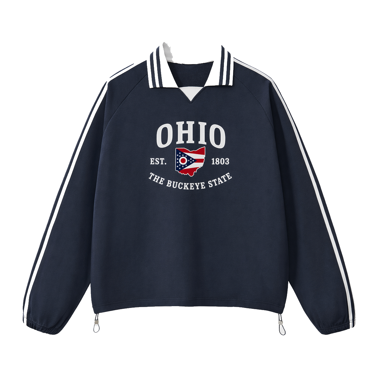 Collection 8 Ohio Contrast Striped Lapel Collar Sweatshirt - Royal Blue front