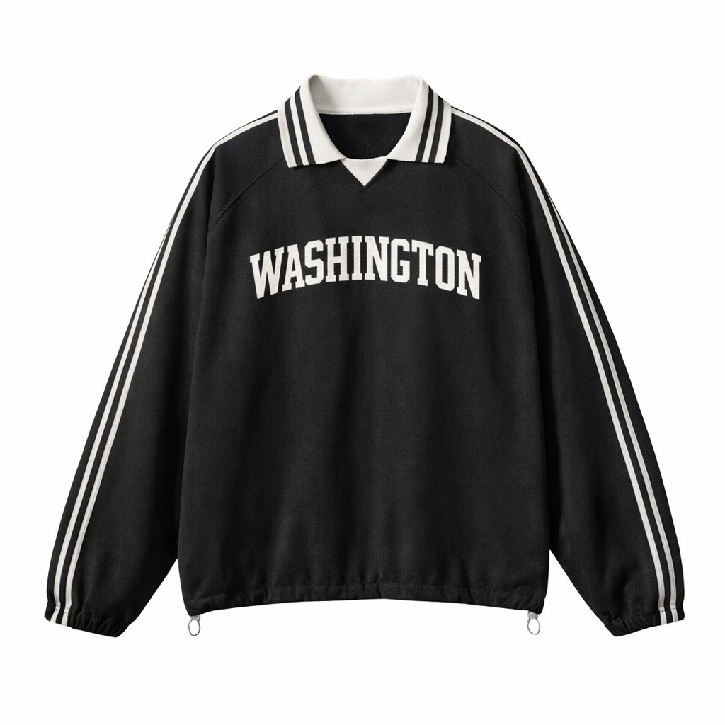 Collection 1 Washington Contrast Striped Lapel Collar Sweatshirt - Black front